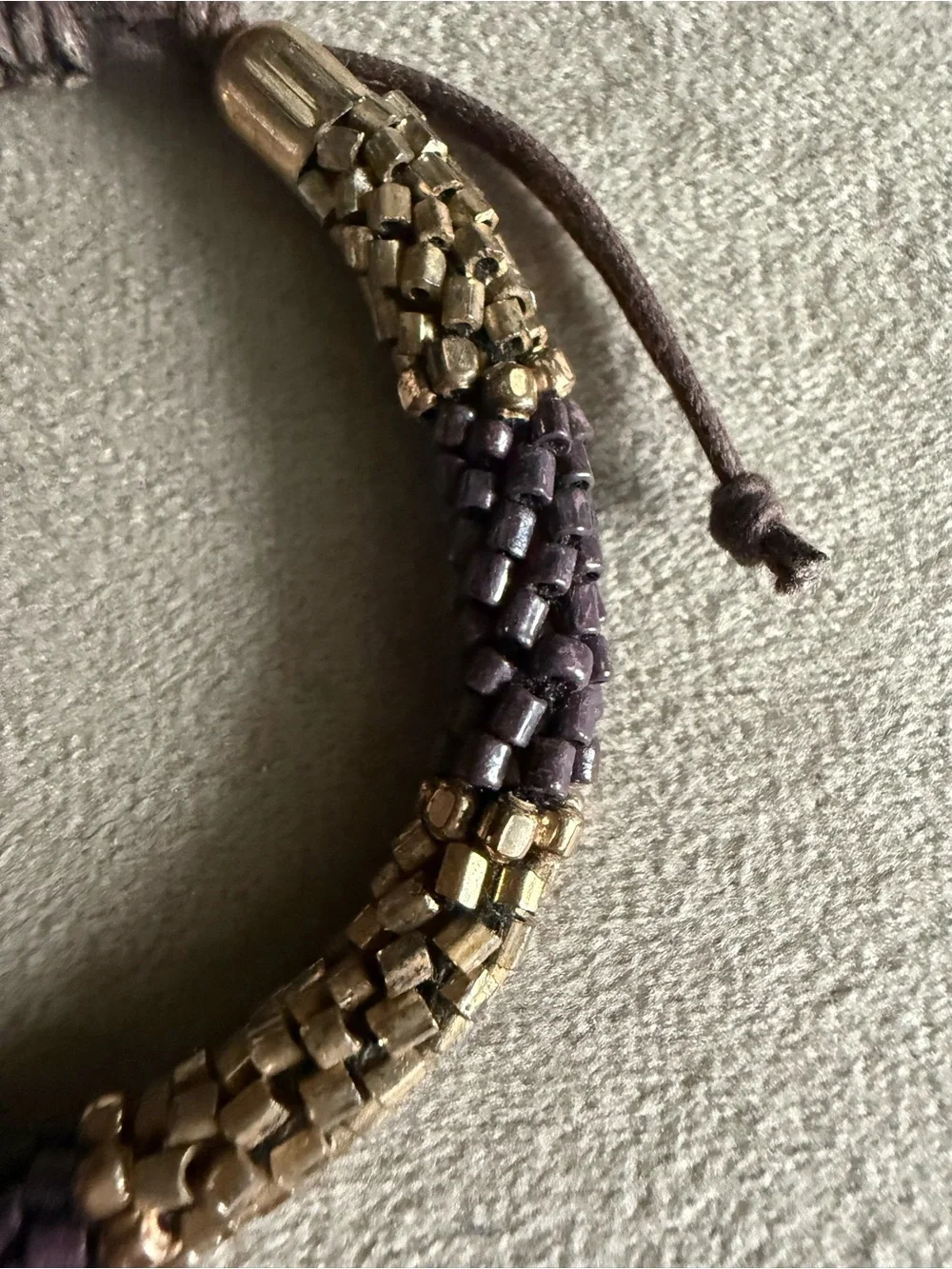 Beaded Gold and Purple Adjustable Bracelet